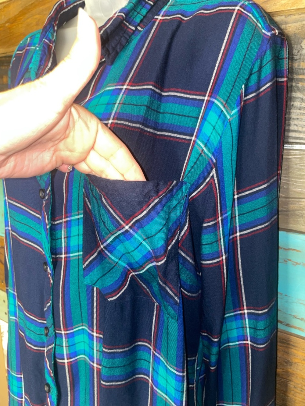 Upcycled Time and Tru George Strait Plaid Button-Down Shirt - Picture 13 of 16
